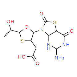 ChemSpider 2D Image | {5-(5-Amino-2,7-dioxohexahydro[1,3]thiazolo[4,5-d]pyrimidin-3(2H)-yl)-2-[(1S)-1-hydroxyethyl]-1,3-oxathiolan-4-yl}acetic acid | C12H18N4O6S2