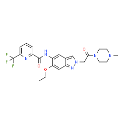 ChemSpider 2D Image | N-{6-Ethoxy-2-[2-(4-methyl-1-piperazinyl)-2-oxoethyl]-2H-indazol-5-yl}-6-(trifluoromethyl)-2-pyridinecarboxamide | C23H25F3N6O3