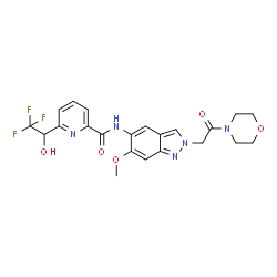ChemSpider 2D Image | N-{6-Methoxy-2-[2-(4-morpholinyl)-2-oxoethyl]-2H-indazol-5-yl}-6-(2,2,2-trifluoro-1-hydroxyethyl)-2-pyridinecarboxamide | C22H22F3N5O5