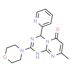 ChemSpider 2D Image | 8-Methyl-2-(4-morpholinyl)-4-(2-pyridinyl)-1,4-dihydro-6H-pyrimido[1,2-a][1,3,5]triazin-6-one | C16H18N6O2
