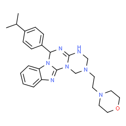 ChemSpider 2D Image | 6-(4-Isopropylphenyl)-2-[2-(4-morpholinyl)ethyl]-2,3,4,6-tetrahydro-1H-[1,3,5]triazino[1',2':3,4][1,3,5]triazino[1,2-a]benzimidazole | C26H33N7O