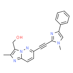 ChemSpider 2D Image | {2-Methyl-6-[(1-methyl-4-phenyl-1H-imidazol-2-yl)ethynyl]imidazo[1,2-b]pyridazin-3-yl}methanol | C20H17N5O