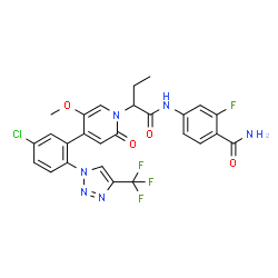 ChemSpider 2D Image | 4-({2-[4-{5-Chloro-2-[4-(trifluoromethyl)-1H-1,2,3-triazol-1-yl]phenyl}-5-methoxy-2-oxo-1(2H)-pyridinyl]butanoyl}amino)-2-fluorobenzamide | C26H21ClF4N6O4