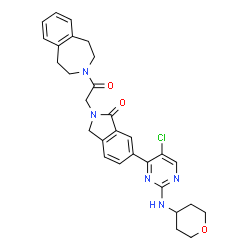 ChemSpider 2D Image | 6-[5-Chloro-2-(tetrahydro-2H-pyran-4-ylamino)-4-pyrimidinyl]-2-[2-oxo-2-(1,2,4,5-tetrahydro-3H-3-benzazepin-3-yl)ethyl]-1-isoindolinone | C29H30ClN5O3