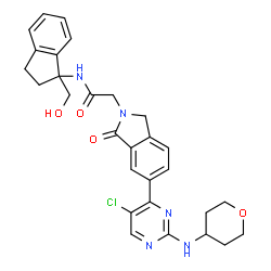 ChemSpider 2D Image | 2-{6-[5-Chloro-2-(tetrahydro-2H-pyran-4-ylamino)-4-pyrimidinyl]-1-oxo-1,3-dihydro-2H-isoindol-2-yl}-N-[1-(hydroxymethyl)-2,3-dihydro-1H-inden-1-yl]acetamide | C29H30ClN5O4