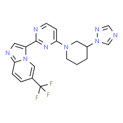 ChemSpider 2D Image | 3-{4-[3-(1H-1,2,4-Triazol-1-yl)-1-piperidinyl]-2-pyrimidinyl}-6-(trifluoromethyl)imidazo[1,2-a]pyridine | C19H17F3N8