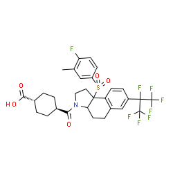 ChemSpider 2D Image | trans-4-({9b-[(4-Fluoro-3-methylphenyl)sulfonyl]-7-(1,1,1,2,3,3,3-heptafluoro-2-propanyl)-1,2,3a,4,5,9b-hexahydro-3H-benzo[e]indol-3-yl}carbonyl)cyclohexanecarboxylic acid | C30H29F8NO5S