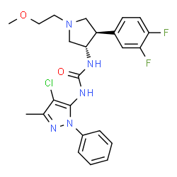 ChemSpider 2D Image | 1-(4-Chloro-3-methyl-1-phenyl-1H-pyrazol-5-yl)-3-[(3S,4R)-4-(3,4-difluorophenyl)-1-(2-methoxyethyl)-3-pyrrolidinyl]urea | C24H26ClF2N5O2