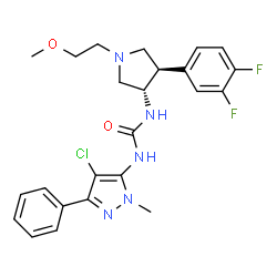 ChemSpider 2D Image | 1-(4-Chloro-1-methyl-3-phenyl-1H-pyrazol-5-yl)-3-[(3S,4R)-4-(3,4-difluorophenyl)-1-(2-methoxyethyl)-3-pyrrolidinyl]urea | C24H26ClF2N5O2