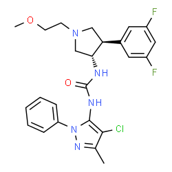 ChemSpider 2D Image | 1-(4-Chloro-3-methyl-1-phenyl-1H-pyrazol-5-yl)-3-[(3S,4R)-4-(3,5-difluorophenyl)-1-(2-methoxyethyl)-3-pyrrolidinyl]urea | C24H26ClF2N5O2