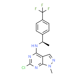 ChemSpider 2D Image | 6-Chloro-1-methyl-N-{(1R)-1-[4-(trifluoromethyl)phenyl]ethyl}-1H-pyrazolo[3,4-d]pyrimidin-4-amine | C15H13ClF3N5