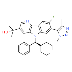 ChemSpider 2D Image | 2-{7-(1,4-Dimethyl-1H-1,2,3-triazol-5-yl)-8-fluoro-5-[(S)-phenyl(tetrahydro-2H-pyran-4-yl)methyl]-5H-pyrido[3,2-b]indol-3-yl}-2-propanol | C30H32FN5O2