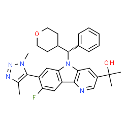 ChemSpider 2D Image | 2-{7-(1,4-Dimethyl-1H-1,2,3-triazol-5-yl)-8-fluoro-5-[(R)-phenyl(tetrahydro-2H-pyran-4-yl)methyl]-5H-pyrido[3,2-b]indol-3-yl}-2-propanol | C30H32FN5O2