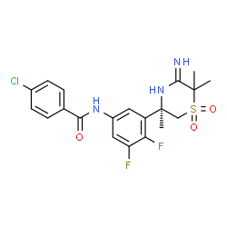 ChemSpider 2D Image | 4-Chloro-N-{3,4-difluoro-5-[(3R)-5-imino-3,6,6-trimethyl-1,1-dioxido-3-thiomorpholinyl]phenyl}benzamide | C20H20ClF2N3O3S