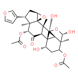 ChemSpider 2D Image | (1S,2R,4R,5R,6S,8R,10S,11S,14R,15R,16S,19S)-6-(3-Furyl)-12,16,19-trihydroxy-5,11,15-trimethyl-3-oxo-9,17-dioxahexacyclo[13.3.3.0~1,14~.0~2,11~.0~5,10~.0~8,10~]henicosane-4,21-diyl diacetate | C30H38O11