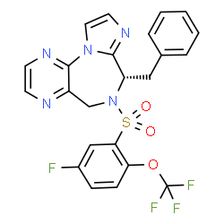 ChemSpider 2D Image | (7S)-7-Benzyl-6-{[5-fluoro-2-(trifluoromethoxy)phenyl]sulfonyl}-6,7-dihydro-5H-imidazo[1,2-a]pyrazino[2,3-f][1,4]diazepine | C23H17F4N5O3S