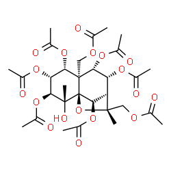 ChemSpider 2D Image | (1S,2R,3S,4R,5R,6R,7S,8R,10R,12R)-6,10-Bis(acetoxymethyl)-2-hydroxy-2,10-dimethyl-11-oxatricyclo[7.2.1.0~1,6~]dodecane-3,4,5,7,8,12-hexayl hexaacetate | C31H42O18