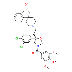 ChemSpider 2D Image | 1'-{2-[(5S)-5-(3,4-Dichlorophenyl)-3-(3,4,5-trimethoxybenzoyl)-1,3-oxazolidin-5-yl]ethyl}spiro[1-benzothiophenium-3,4'-piperidin]-1-olate | C33H36Cl2N2O6S