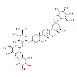 ChemSpider 2D Image | (3beta,5xi,9xi,22beta)-30-(beta-D-Glucopyranosyloxy)-22-hydroxyolean-12-en-3-yl 6-deoxy-alpha-L-mannopyranosyl-(1->2)-beta-D-galactopyranosyl-(1->2)-beta-D-glucopyranosiduronic acid | C54H88O23