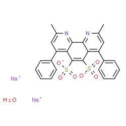 ChemSpider 2D Image | Sodium 2,9-dimethyl-4,7-diphenyl-1,10-phenanthroline-5,6-disulfonate hydrate (2:1:1) | C26H20N2Na2O7S2