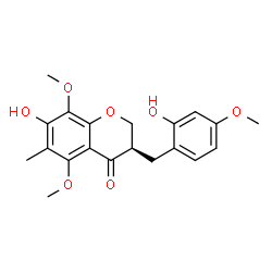 ChemSpider 2D Image | (3R)-7-Hydroxy-3-(2-hydroxy-4-methoxybenzyl)-5,8-dimethoxy-6-methyl-2,3-dihydro-4H-chromen-4-one | C20H22O7