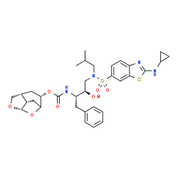 ChemSpider 2D Image | (2S,4R,7S,8S)-6,10-Dioxatricyclo[5.2.1.0~4,8~]dec-2-yl {(2S,3R)-4-[{[2-(cyclopropylamino)-1,3-benzothiazol-6-yl]sulfonyl}(isobutyl)amino]-3-hydroxy-1-phenyl-2-butanyl}carbamate | C33H42N4O7S2