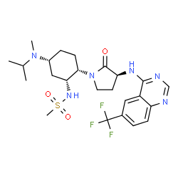 ChemSpider 2D Image | N-{(1R,2S,5R)-5-[Isopropyl(methyl)amino]-2-[(3S)-2-oxo-3-{[6-(trifluoromethyl)-4-quinazolinyl]amino}-1-pyrrolidinyl]cyclohexyl}methanesulfonamide | C24H33F3N6O3S