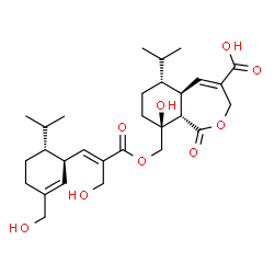 ChemSpider 2D Image | (5aS,6R,9S,9aS)-9-Hydroxy-9-[({(2E)-2-(hydroxymethyl)-3-[(1R,6R)-3-(hydroxymethyl)-6-isopropyl-2-cyclohexen-1-yl]-2-propenoyl}oxy)methyl]-6-isopropyl-1-oxo-1,3,5a,6,7,8,9,9a-octahydro-2-benzoxepine-4-
carboxylic acid | C29H42O9