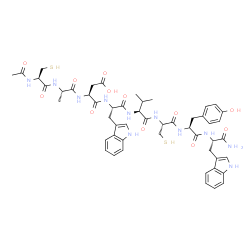 ChemSpider 2D Image | N-Acetyl-L-cysteinyl-L-alanyl-L-alpha-aspartyl-L-tryptophyl-L-valyl-L-cysteinyl-L-tyrosyl-L-tryptophanamide | C51H63N11O12S2