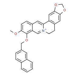ChemSpider 2D Image | 10-Methoxy-9-(2-naphthylmethoxy)-5,6-dihydro[1,3]dioxolo[4,5-g]isoquinolino[3,2-a]isoquinolin-7-ium | C30H24NO4