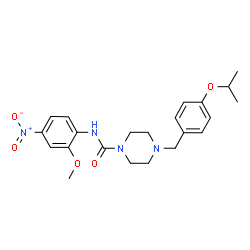 ChemSpider 2D Image | 4-(4-Isopropoxybenzyl)-N-(2-methoxy-4-nitrophenyl)-1-piperazinecarboxamide | C22H28N4O5