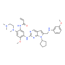 ChemSpider 2D Image | N-(5-[(7-Cyclopentyl-6-{[(3-methoxyphenyl)amino]methyl}-7H-pyrrolo[2,3-d]pyrimidin-2-yl)amino]-2-{[2-(dimethylamino)ethyl](methyl)amino}-4-methoxyphenyl)acrylamide | C34H44N8O3