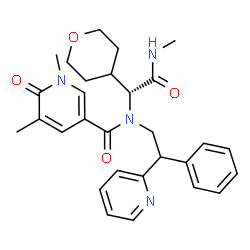 ChemSpider 2D Image | 1,5-Dimethyl-N-[(1R)-2-(methylamino)-2-oxo-1-(tetrahydro-2H-pyran-4-yl)ethyl]-6-oxo-N-[2-phenyl-2-(2-pyridinyl)ethyl]-1,6-dihydro-3-pyridinecarboxamide | C29H34N4O4
