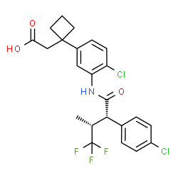 ChemSpider 2D Image | [1-(4-Chloro-3-{[(2S,3R)-2-(4-chlorophenyl)-4,4,4-trifluoro-3-methylbutanoyl]amino}phenyl)cyclobutyl]acetic acid | C23H22Cl2F3NO3