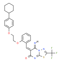ChemSpider 2D Image | (5Z,6E)-6-{2-[2-(4-Cyclohexylphenoxy)ethoxy]benzylidene}-5-imino-2-(trifluoromethyl)-5,6-dihydro-7H-[1,3,4]thiadiazolo[3,2-a]pyrimidin-7-one | C27H25F3N4O3S
