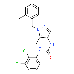 ChemSpider 2D Image | 1-(2,3-Dichlorophenyl)-3-[3,5-dimethyl-1-(2-methylbenzyl)-1H-pyrazol-4-yl]urea | C20H20Cl2N4O