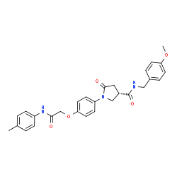 ChemSpider 2D Image | (3S)-N-(4-Methoxybenzyl)-1-(4-{2-[(4-methylphenyl)amino]-2-oxoethoxy}phenyl)-5-oxo-3-pyrrolidinecarboxamide | C28H29N3O5