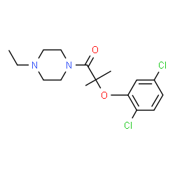 ChemSpider 2D Image | 2-(2,5-Dichlorophenoxy)-1-(4-ethyl-1-piperazinyl)-2-methyl-1-propanone | C16H22Cl2N2O2