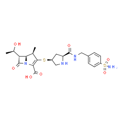ChemSpider 2D Image | (4R,5S,6S)-6-[(1R)-1-Hydroxyethyl]-4-methyl-7-oxo-3-({(3S,5S)-5-[(4-sulfamoylbenzyl)carbamoyl]-3-pyrrolidinyl}sulfanyl)-1-azabicyclo[3.2.0]hept-2-ene-2-carboxylic acid | C22H28N4O7S2