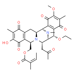 ChemSpider 2D Image | [(1R,2S,10R,12S,13R,14S)-14-Ethoxy-7-hydroxy-18-methoxy-6,17,21-trimethyl-5,8,16,19-tetraoxo-12-(2-oxopropyl)-11,21-diazapentacyclo[11.7.1.0~2,11~.0~4,9~.0~15,20~]henicosa-4(9),6,15(20),17-tetraen-10-
yl]methyl (2Z)-2-methyl-2-butenoate | C34H40N2O10
