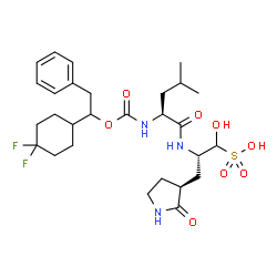 ChemSpider 2D Image | (2S)-2-[(N-{[1-(4,4-Difluorocyclohexyl)-2-phenylethoxy]carbonyl}-L-leucyl)amino]-1-hydroxy-3-[(3S)-2-oxo-3-pyrrolidinyl]-1-propanesulfonic acid | C28H41F2N3O8S