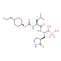 ChemSpider 2D Image | (2S)-1-Hydroxy-3-[(3S)-2-oxo-3-pyrrolidinyl]-2-[(N-{[(trans-4-propylcyclohexyl)oxy]carbonyl}-L-leucyl)amino]-1-propanesulfonic acid | C23H41N3O8S