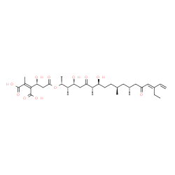 ChemSpider 2D Image | (2Z)-2-[(1R)-3-{[(2R,3S,4R,7S,8S,11S,13R,16E)-17-Ethyl-4,8-dihydroxy-3,7,11,13-tetramethyl-6,15-dioxo-16,18-nonadecadien-2-yl]oxy}-1-hydroxy-3-oxopropyl]-3-methyl-2-butenedioic acid | C33H52O11