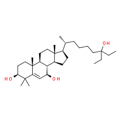 ChemSpider 2D Image | (3S,7R,8S,9S,10R,13R,14S,17R)-17-[(2R)-7-Ethyl-7-hydroxy-2-nonanyl]-4,4,10,13-tetramethyl-2,3,4,7,8,9,10,11,12,13,14,15,16,17-tetradecahydro-1H-cyclopenta[a]phenanthrene-3,7-diol (non-preferred name) | C32H56O3