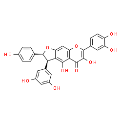 ChemSpider 2D Image | (2R,3R)-7-(3,4-Dihydroxyphenyl)-3-(3,5-dihydroxyphenyl)-4,6-dihydroxy-2-(4-hydroxyphenyl)-2,3-dihydro-5H-furo[3,2-g]chromen-5-one | C29H20O10