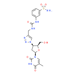 ChemSpider 2D Image | 1-{2,3-Dideoxy-3-[4-({[(3-sulfamoylphenyl)carbamoyl]amino}methyl)-1H-1,2,3-triazol-1-yl]-beta-D-threo-pentofuranosyl}-5-methyl-2,4(1H,3H)-pyrimidinedione | C20H24N8O7S