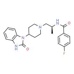 ChemSpider 2D Image | 4-Fluoro-N-{(2S)-1-[4-(2-oxo-2,3-dihydro-1H-benzimidazol-1-yl)-1-piperidinyl]-2-propanyl}benzamide | C22H25FN4O2