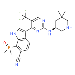 ChemSpider 2D Image | 7-(Dimethylphosphoryl)-3-[2-{[(3S)-5,5-dimethyl-3-piperidinyl]amino}-5-(trifluoromethyl)-4-pyrimidinyl]-1H-indole-6-carbonitrile | C23H26F3N6OP