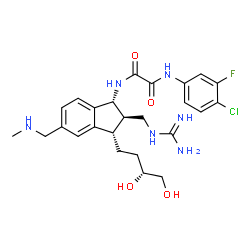ChemSpider 2D Image | N-{(1R,2R,3S)-2-(Carbamimidamidomethyl)-3-[(3R)-3,4-dihydroxybutyl]-5-[(methylamino)methyl]-2,3-dihydro-1H-inden-1-yl}-N'-(4-chloro-3-fluorophenyl)ethanediamide | C25H32ClFN6O4
