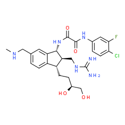 ChemSpider 2D Image | N-{(1R,2R,3S)-2-(Carbamimidamidomethyl)-3-[(3S)-3,4-dihydroxybutyl]-6-[(methylamino)methyl]-2,3-dihydro-1H-inden-1-yl}-N'-(4-chloro-3-fluorophenyl)ethanediamide | C25H32ClFN6O4